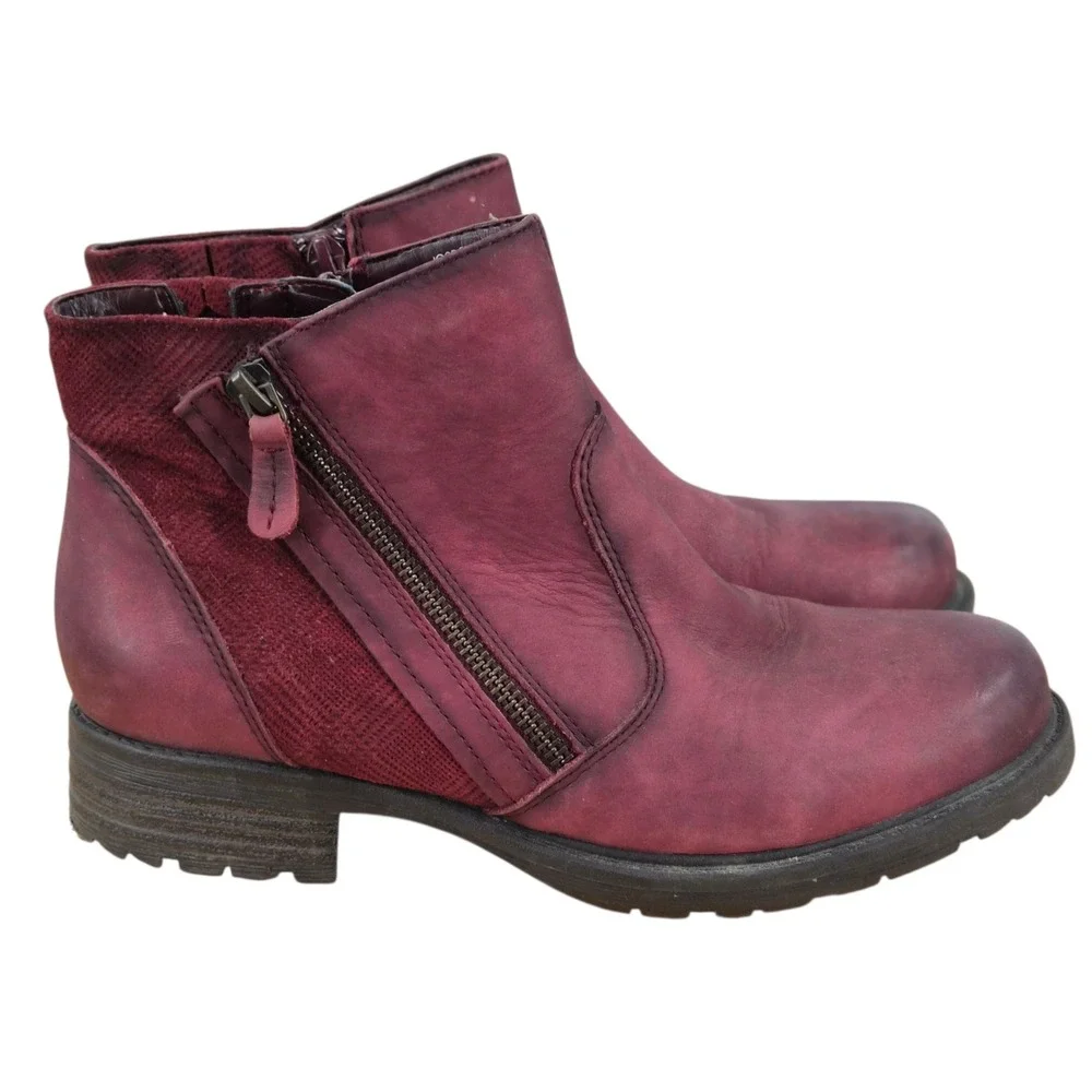 Earth Jordan Wide Wine Leather Ankle Boots Zipper Booties Womens 7.5D Low Heel